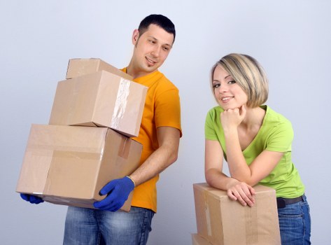 Office furniture and boxes prepared for a local commercial relocation