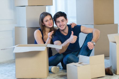 Prepared moving boxes and household items for a North London relocation